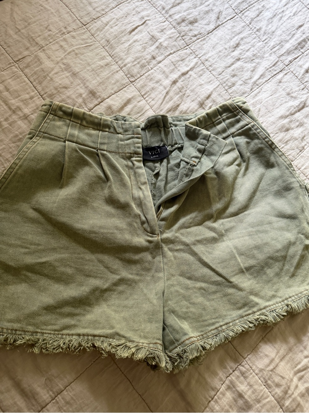 VICI Olive Frayed High Waist Jean Shorts